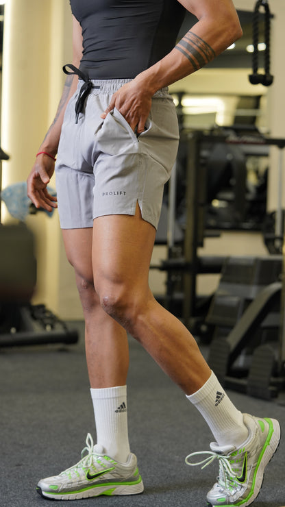 MENS GREY SHORTS WITH ZIPPER POCKETS